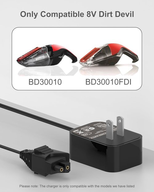 WUKUR Charger Compatible with Dirt Devil Quick Flip BD30010 BD30010FDI 8V Handheld Vacuum Cleaner Charger for PartNamber 440009122 Power Supply