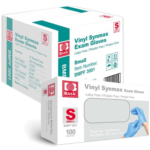 Jointown Basic Vinyl Exam Gloves-Safty Glove Latex & Powder-Free, Synmax Disposable Small (Case of 1000, Blue)