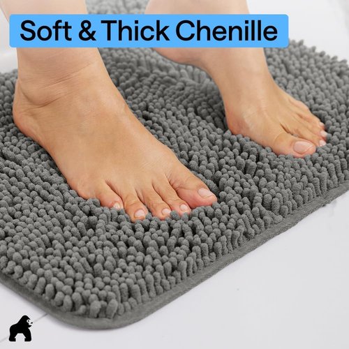 GORILLA GRIP Bath Rug Mat - Soft Absorbent Chenille | Quick-Dry Microfiber, 48x17 Charcoal