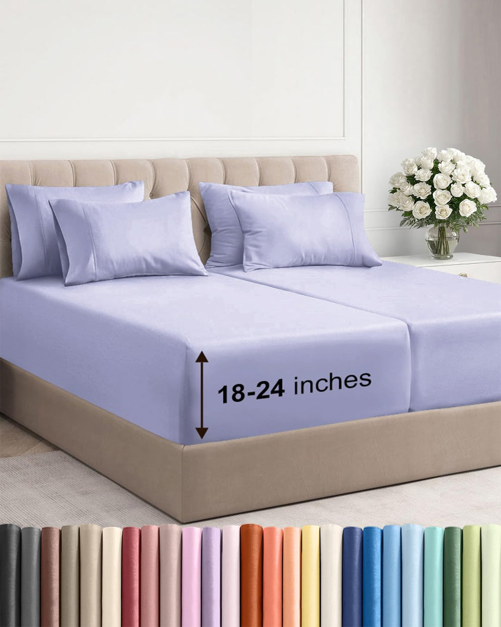 Skiennix Extra Deep Split King Sheet Set - 7 Piece Breathable Cooling Bedding - Soft Wrinkle-Free Lavender