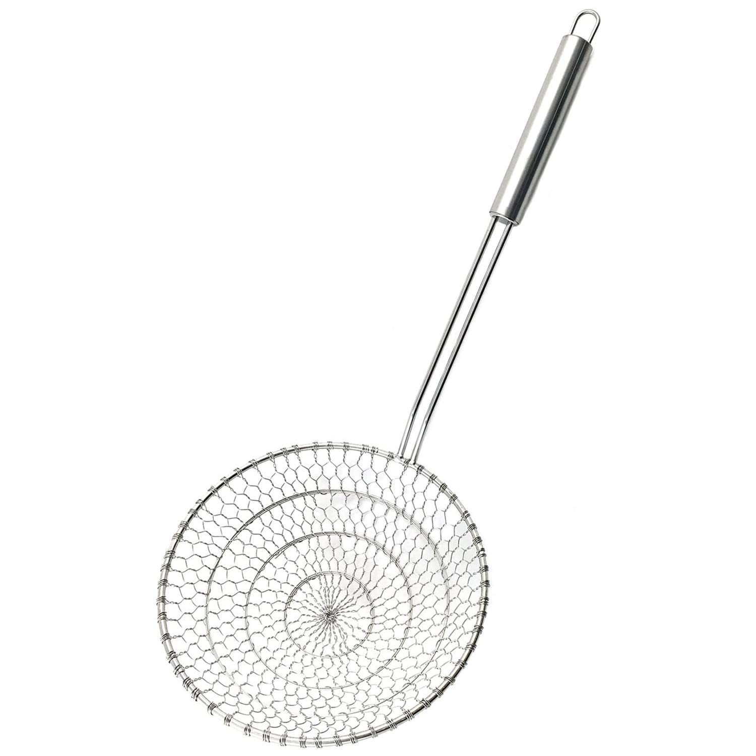 Best Utensils Asian Kitchen Stainless Steel Spider Strainer Professional Wire Skimmer with Spiral Mesh (7-Inch Strainer Basket)