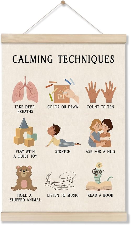 DOI-LANEE Mental Health Poster Hanger Frame - Educational Boho Wall Art 16x12 Inch | Calming Techniques Decor