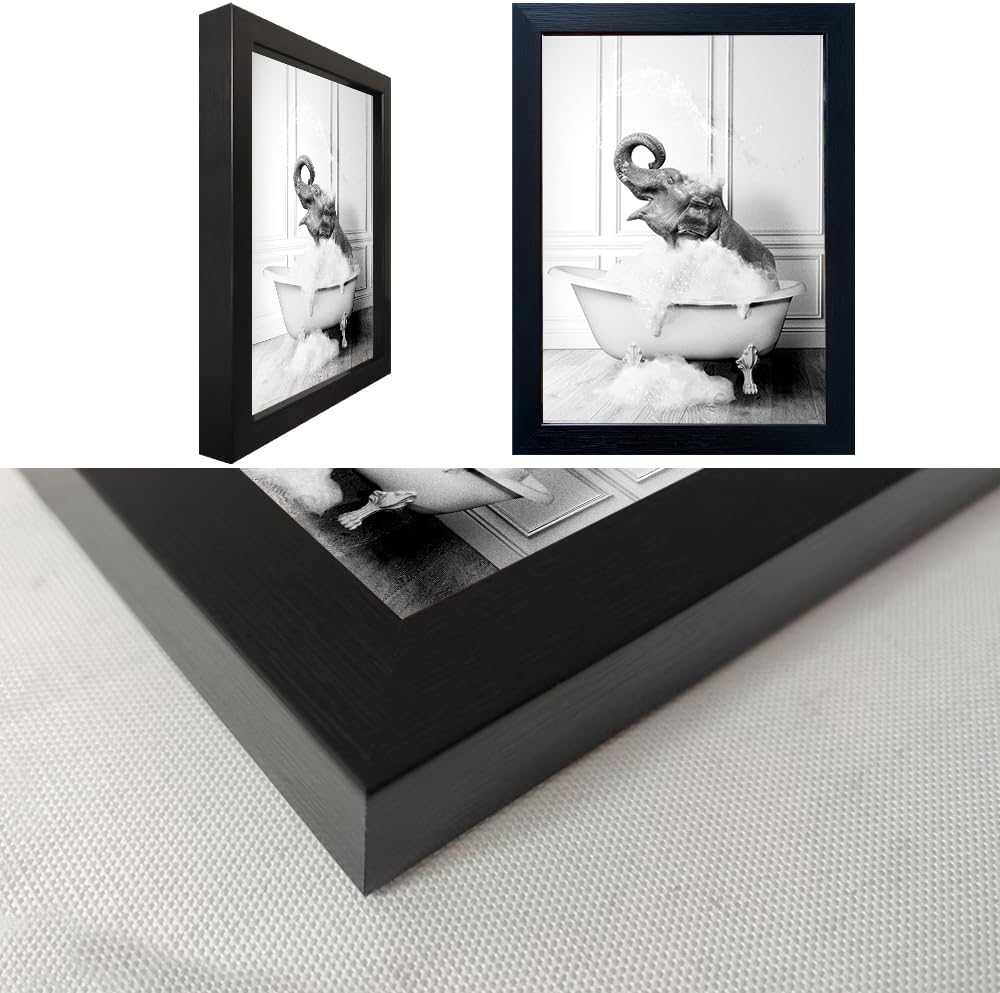 Regine Switzerland Elephant in Bathtub Wall Art | Funny Black and White Canvas Print for Bathroom Decor