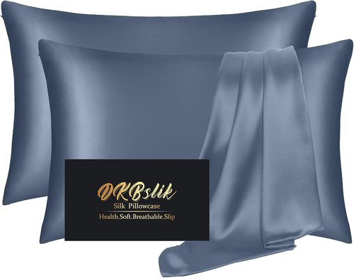 **Skiennix Mulberry Silk Pillowcases - Soft, Smooth, Anti-Acne Beauty Sleep Set of 2 | Ash Blue**