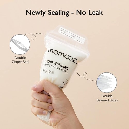 Momcozy Breastmilk Storage Bags - Temp-Sensing Discoloration, 6 Ounce, No-Leak Design | 120 Count