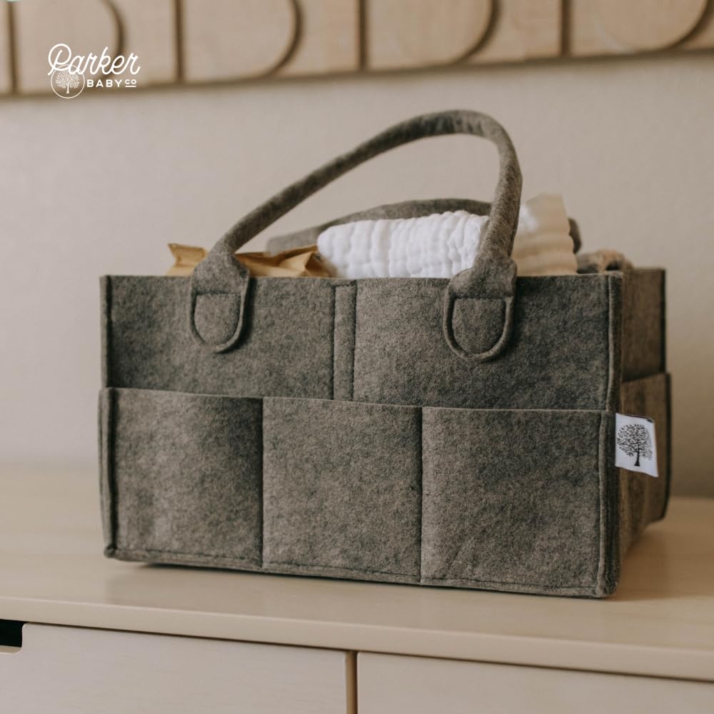 Parker Baby Co. Diaper Caddy - Large Charcoal Nursery Storage Bin & Car Organizer for Diapers