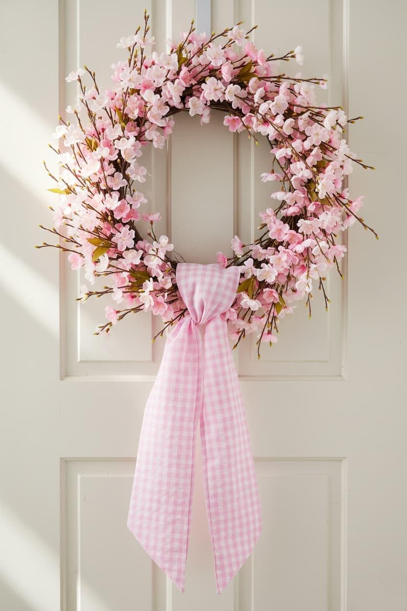 Pink White Checkered Plaid Bow Ribbon Bundle - Wreath Sash for Front Door Decor | 2 Pack (5.12" x 54.33")