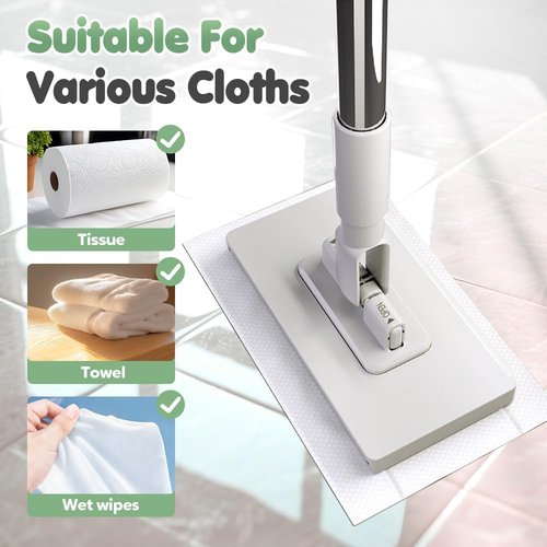 Disposable Dust Mop with 5 Reusable Cloths, 2026 Upgrade 39" Long Handle Wet and Dry Flat Mopping Sweeper Stick, No Wash Clip Mops with Locking Head, Retractable Gap Dust Cleaner for Wet & Dry