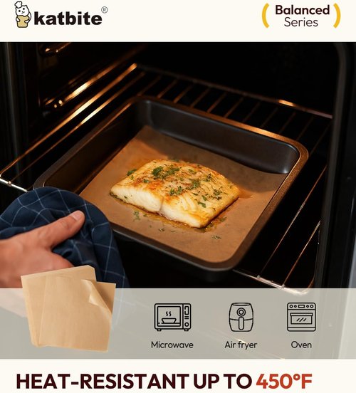 Katbite Parchment Paper - 200 Pcs Unbleached Non-Stick Baking Sheets, 8 x 8 Inch, Oil Resistant & Easy Clean