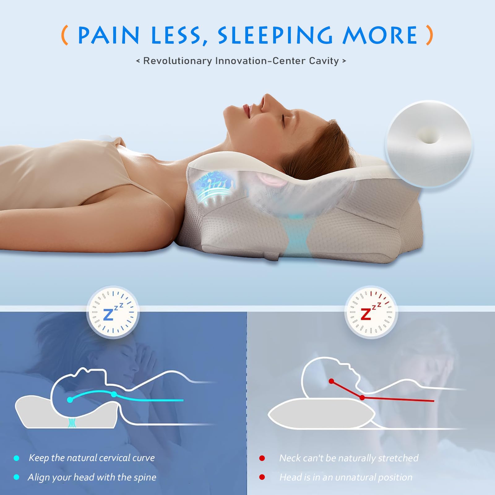 EUCIOR Cooling Gel Pillows for Neck and Shoulder,Cervical Pillow Cozy Sleeping,Odorless Ergonomic Contour Memory Foam Pillows for Side Back Stomach Sleepers with Pillowcase (Grey)