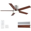 Realmate 52 Inch Ceiling Fans with Lights and Remote,Nickel Flush Mount Ceiling Fan,Quiet 6 Speed Reversible DC Motor,3CCT Dimmable LED,3 Timers-Low Profile Design for Bedroom Kids Room Living Room