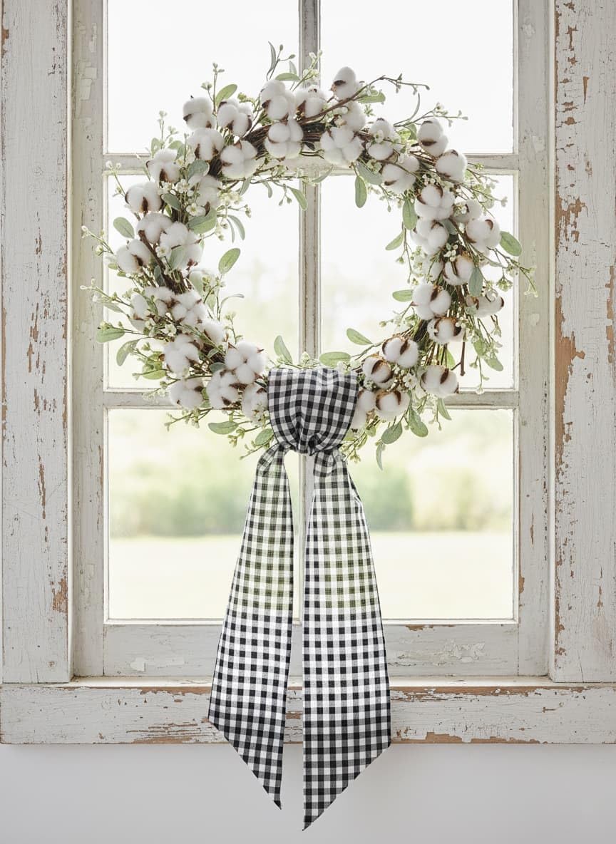Skiennix Wreath Sash - Elegant Black White Checkered Plaid Bow Ribbon for Year-Round Home Decor (5.12" x 54.33")