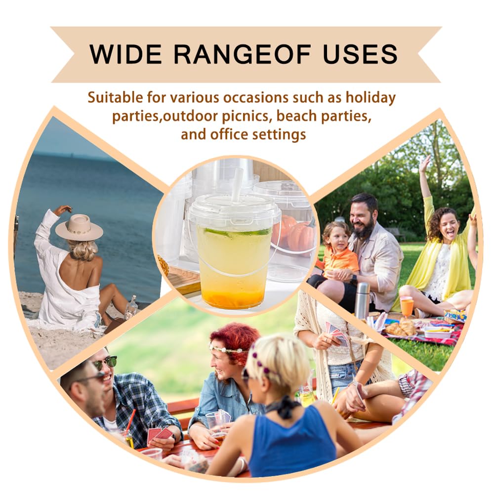 Qsqwsuye 15sets disposable plastic cup with lid and straw, 34 ounce reusable and suitable for outdoor travel beverage packaging pool party supplies beach party supplies picnic supplies