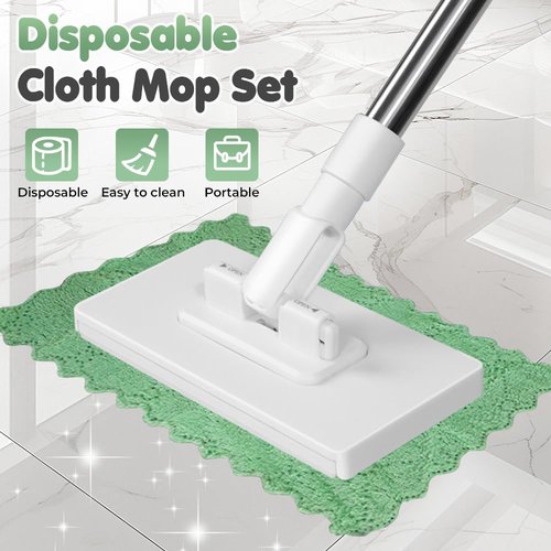 Disposable Dust Mop with 5 Reusable Cloths, 2026 Upgrade 39" Long Handle Wet and Dry Flat Mopping Sweeper Stick, No Wash Clip Mops with Locking Head, Retractable Gap Dust Cleaner for Wet & Dry
