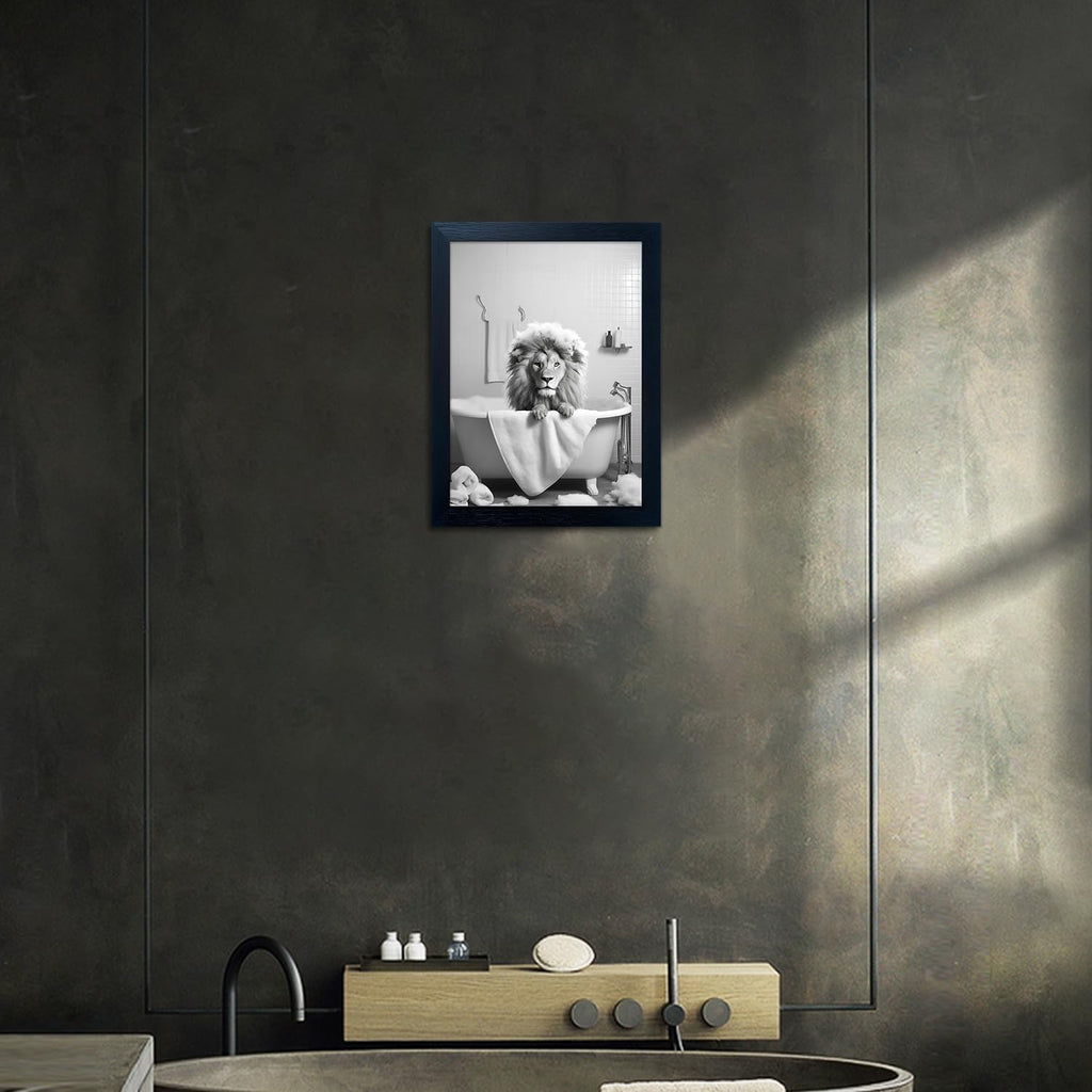 Regine Switzerland Lion Canvas Wall Art - Funny Black and White Animal Print for Bathroom Decor