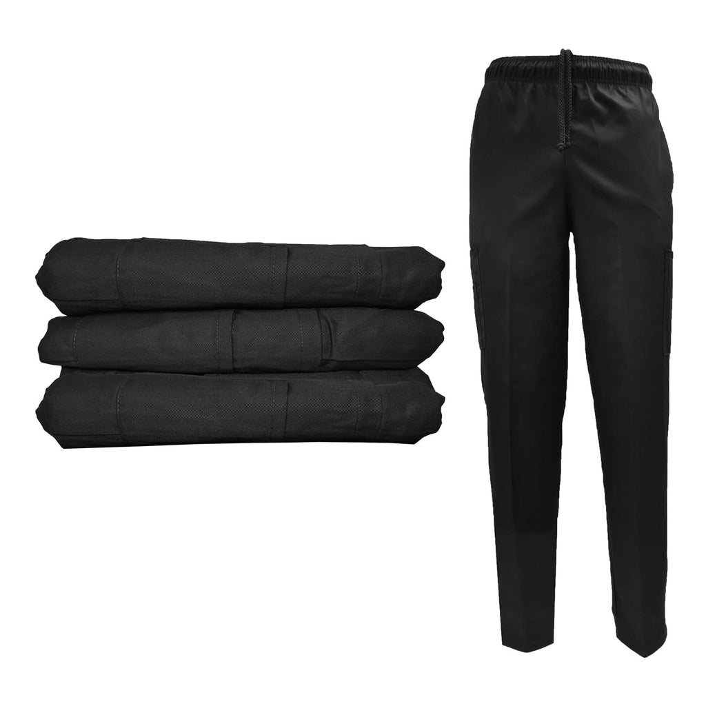 Natural Uniforms Classic 6 Pocket Black Chef Pants with Multi-Pack Quantities Available (3, X-Large)