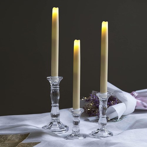 Clear Crystal Candle Stick Holders by [Brand Name] | 3-Pack for Taper Candles, Weddings & Parties