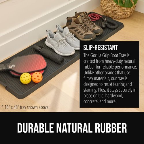 Gorilla Grip Boot Tray - Waterproof Natural Rubber Indoor/Outdoor Shoe Mat with Raised Edges | 24x16 Black