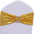 Skiennix Gold Spandex Sequins Chair Sashes - Pack of 50 Elegant Chair Bands with Buckles for Weddings & Parties
