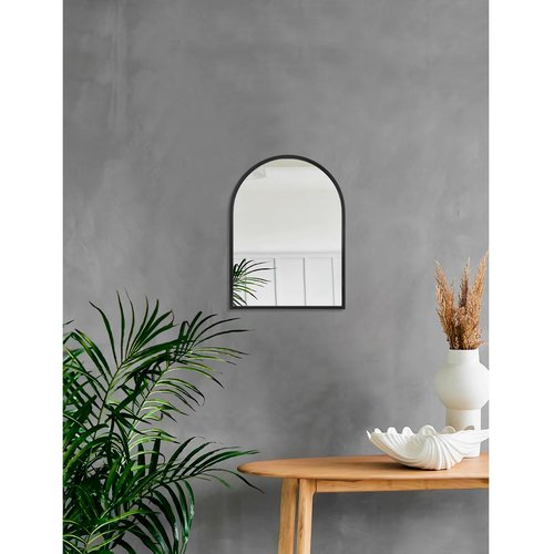 HLFMVWE Black Arched Wall Mirror Aluminum Alloy Frame Bathroom Mirror Brushed Metal Vanity Wall Mounted Mirror for LivingRoom Bedroom Entryway Room Home Decor 16"x12"