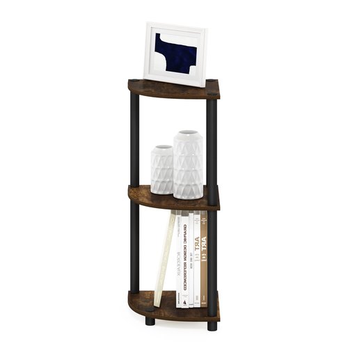 Furinno TURN-N-TUBE Corner Shelf, 3-Tier Corner Bookshelf, Display Storage Shelves with Open Shelves, for Organization and Storage, Living Room, Home Office, Garage, Amber Pine