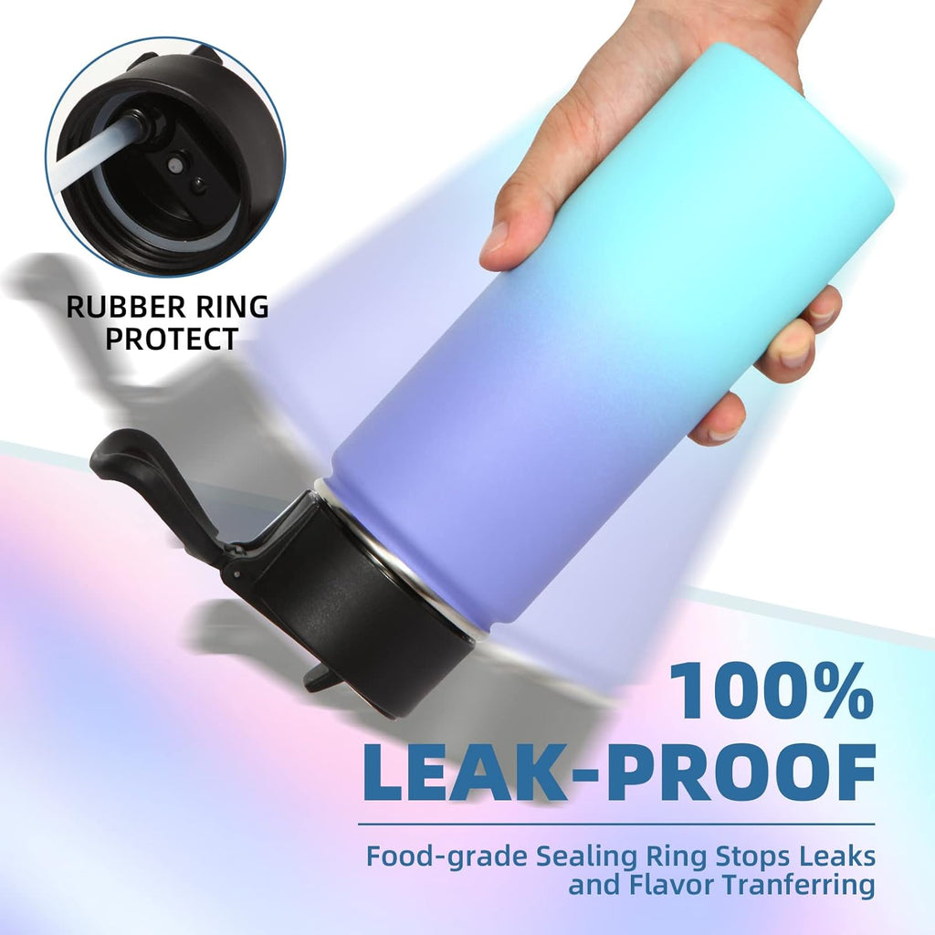 Volhoply 18oz Kids Insulated Water Bottle - Stainless Steel with Straw Lid | Double Wall Vacuum Flask (Purple Blue)