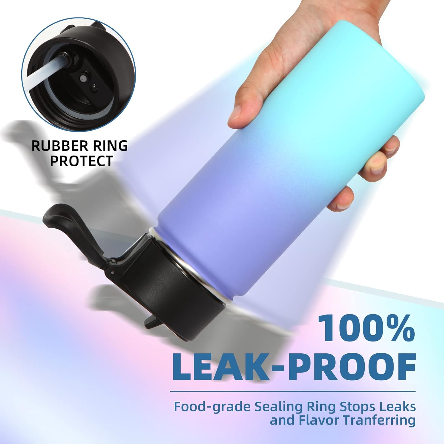 Volhoply 18oz Kids Insulated Water Bottle - Stainless Steel with Straw Lid | Double Wall Vacuum Flask (Purple Blue)