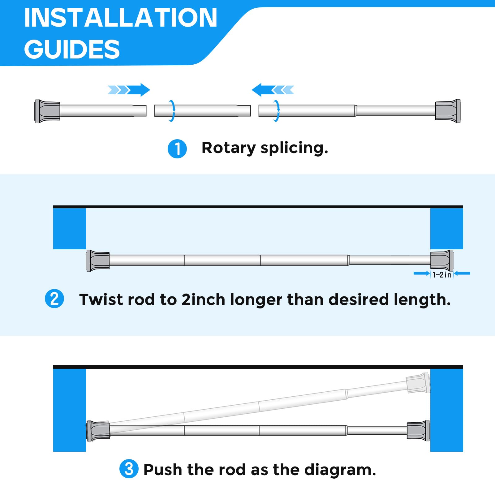 QINGYUN 2 Pack Black Spring Tension Curtain Rods 28-48 Inches, Spring Loaded Curtain Rods No Drilling, Adjustable Small Tension Rod for Windows, Kitchen, Doorway, Bathroom, Closet