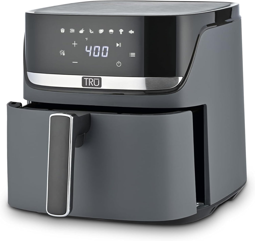 TRU 8-Quart Digital Air Fryer - Family Size with One-Touch Control & 8 Presets | Nonstick Pot, Auto Shut Off, Matte Gray
