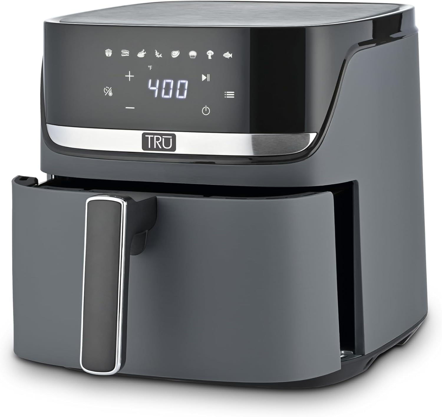TRU 8-Quart Digital Air Fryer - Family Size with One-Touch Control & 8 Presets | Nonstick Pot, Auto Shut Off, Matte Gray