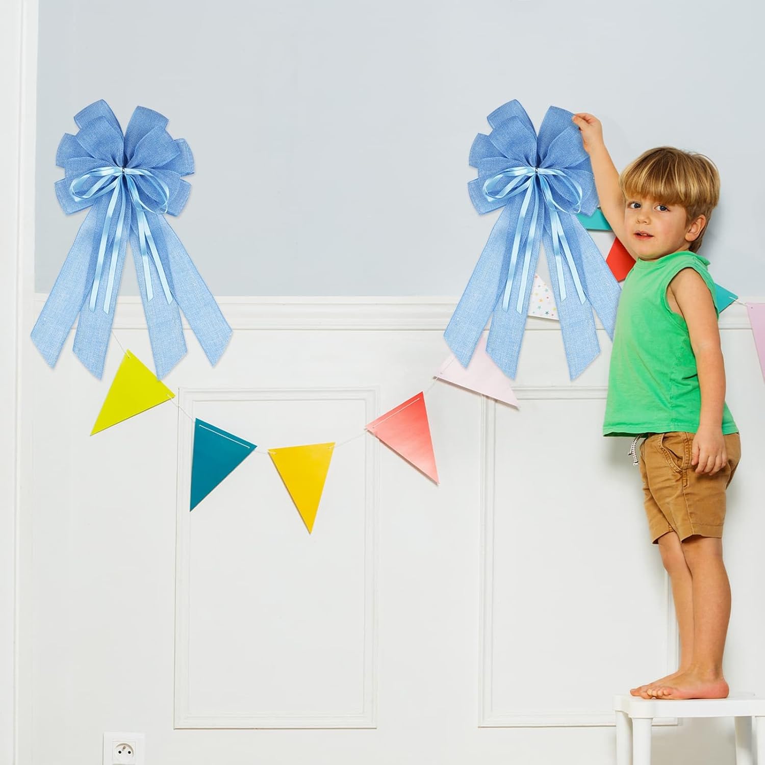 YKW Large Baby Blue Burlap Bow - 20x11 Inch Farmhouse Wreath Decor & Tree Topper