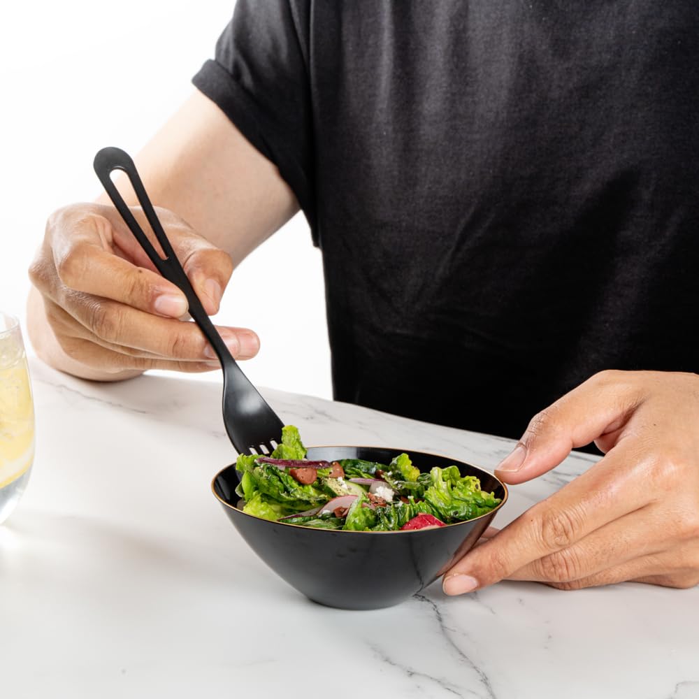 Restaurantware-Moderna 6 Ounce Plastic Bowls, 100 Durable Disposable Salad Bowls - Gold-Rimmed, Heavy-Duty, Black Plastic Fancy Bowl, For Warm And Cold Foods, Ideal For Restaurants