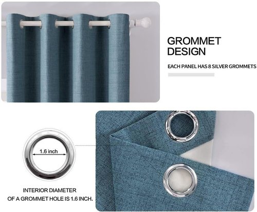 MIULEE Linen Blackout Curtains - 100% Room Darkening Thermal Insulated Grommet Panels | 42"x90" Dusty Blue (2 PCs)