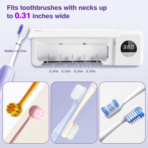 Smart Toothbrush Holder Toothbrush Cleaner and Holder for Bathrooms-4 Toothbrush Slots & Timer Function, Rechargeable Cordless Wall Mounted Toothbrush Holders,Clean,Dry for Home,Travel