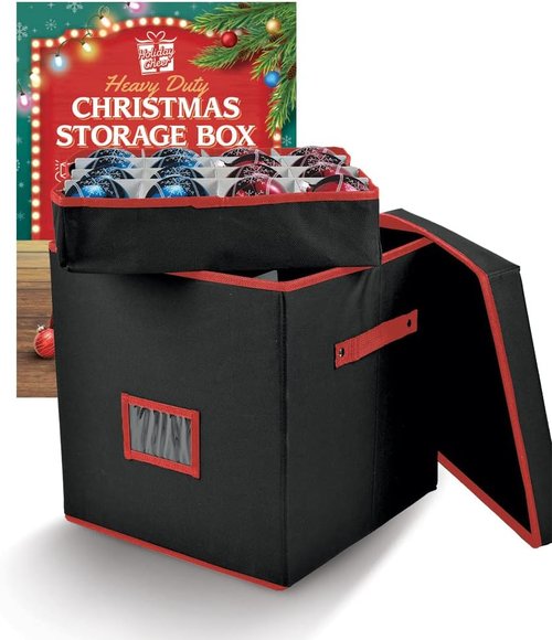 Holiday Cheer Premium Christmas Ornament Storage - 4 Tray Container for 64 Ornaments | Tear-Proof Fabric