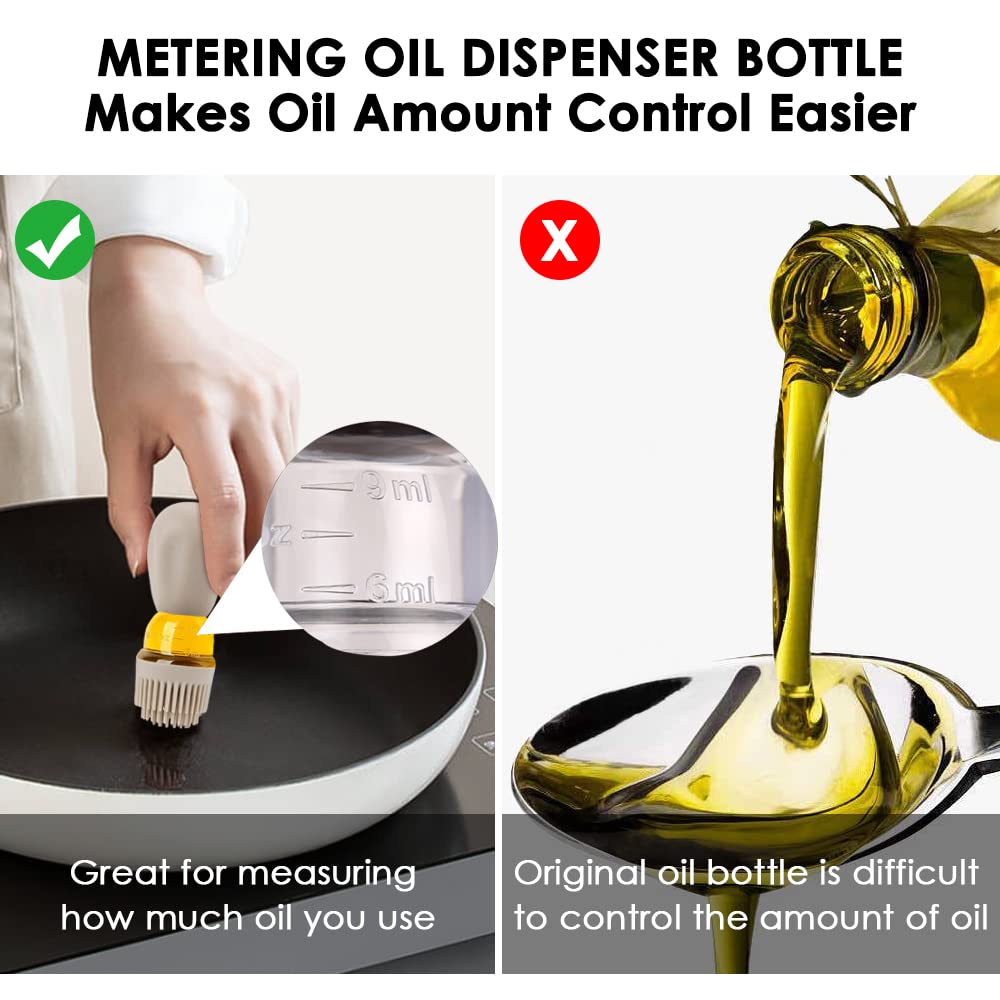 Oil Dispenser Bottle with Brush - 2 IN 1 Glass Olive Oil Storage and Container with Silicone Basting Brush for Kitchen BBQ Grilling Baking and Cooking, T-OB22, Grey
