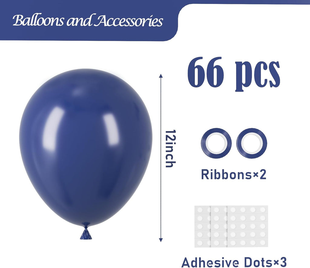 Voircoloria Navy Blue Balloons - 12-Inch Dark Blue Latex Party Balloons | 66-Pack for Celebrations