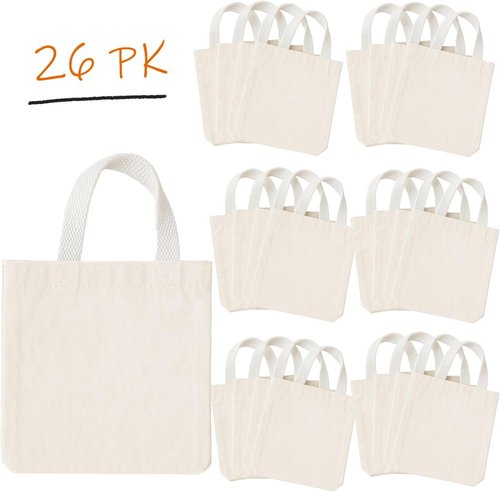 GiftExpress 26 Pack Canvas Tote Bags - Reusable Small 8" x 8" Natural Color Bags for Crafts & Goody Bags