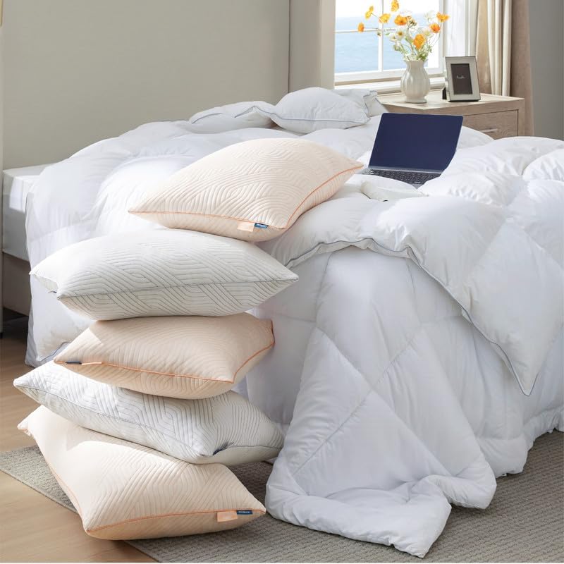 Bedsure Memory Foam Pillows - Adjustable Firm Queen Size Set of 2 | Cooling Dual-Sided Design with Bamboo Pillowcases