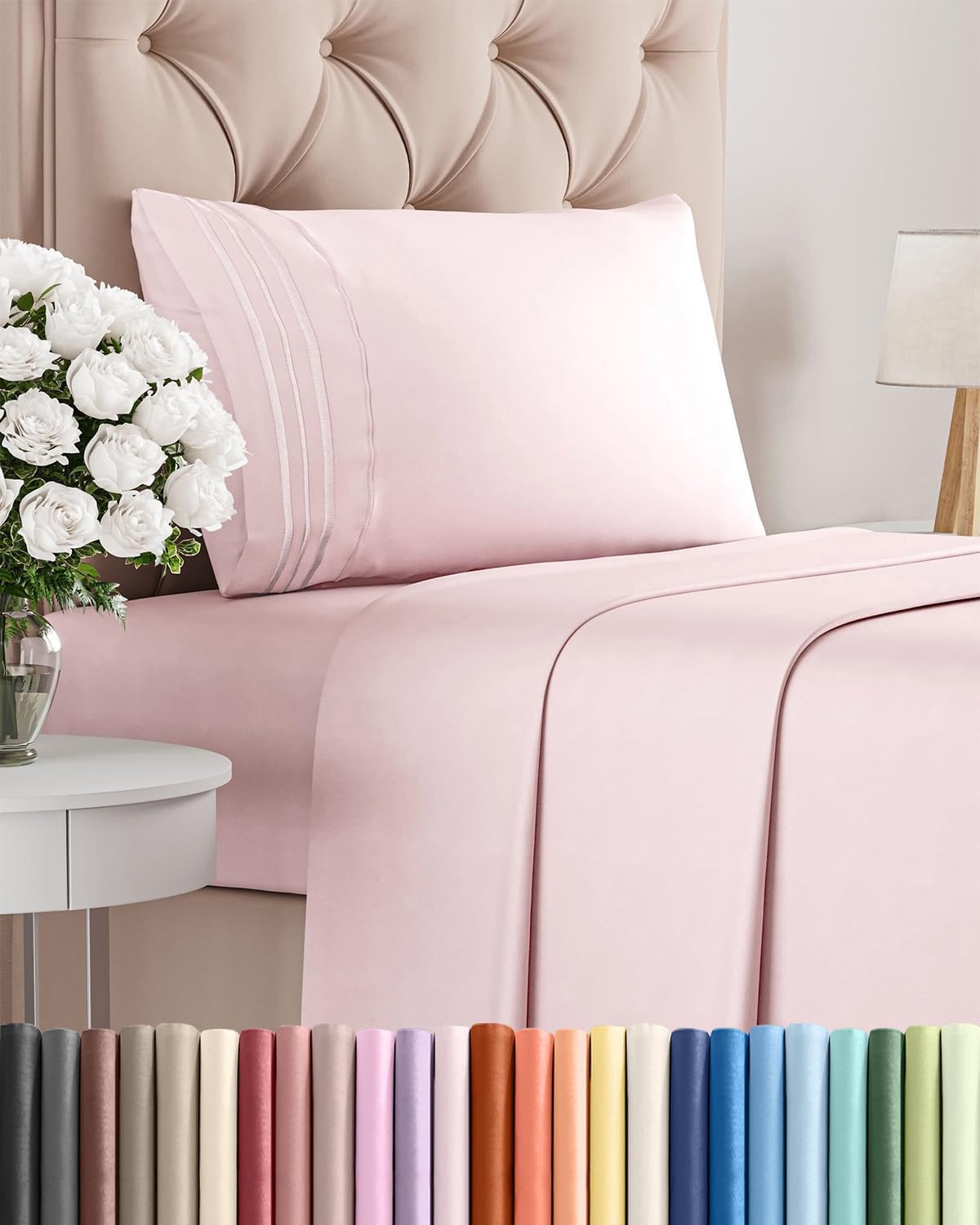 Skiennix Twin XL Sheet Set - Comfy Cooling Bed Sheets | Luxury Hotel Quality - Deep Pockets, Lavender Pink