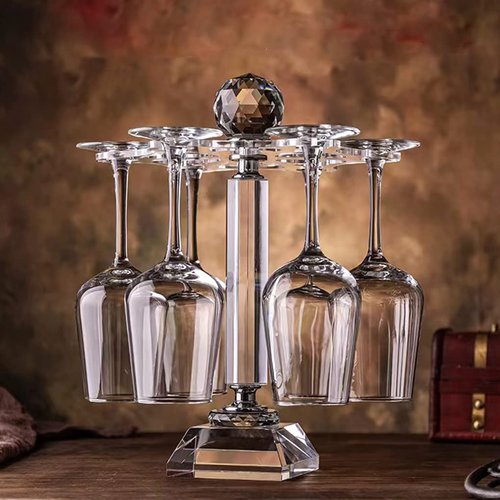 Mylifestyle Elegant Desktop Crystal Glass Stemware Rack/Rotate 8 Wine Glass Storage Holder Stand Air Drying Rack(No included wineglass) (Large) Transparent