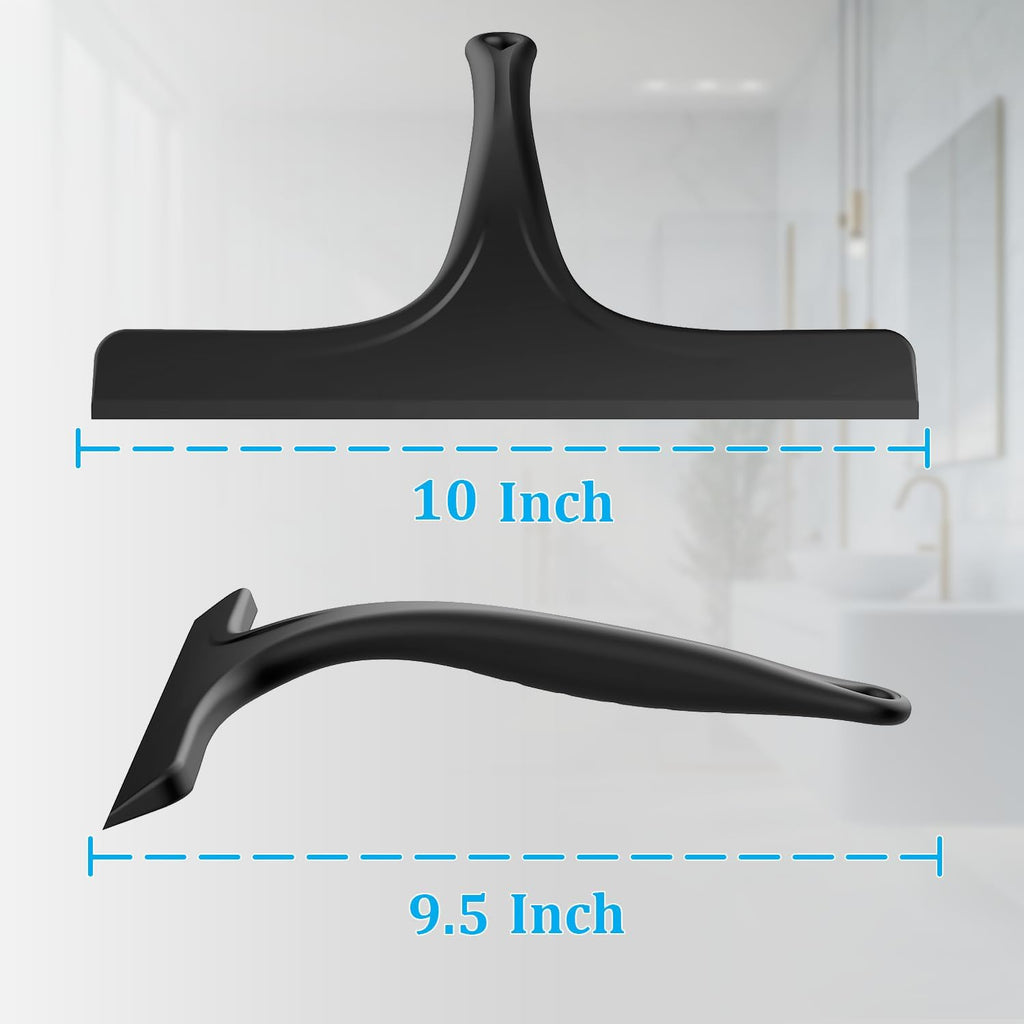 Silicone Shower Squeegee - Effortlessly Remove Water Spots from Glass, Mirrors & Tiles | 10 Inch, Black