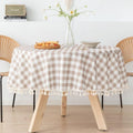 Rakila Polyester Checkered 48 Inch Round Tablecloth with Handmade Tassel Waterproof Wrinkle Free Table Cover for Kitchen Party Outdoor, Khaki Style 1