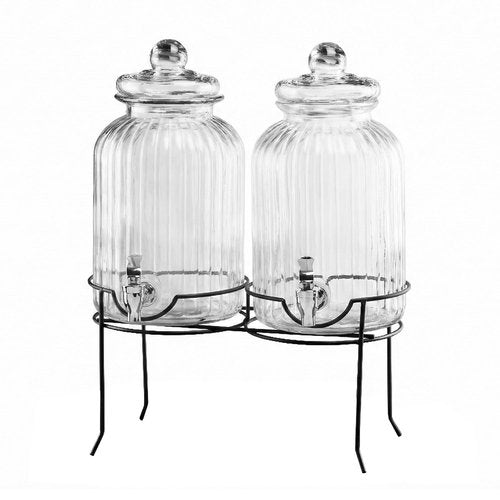 Style Setter Canyon Glass Beverage Dispenser with Stand Set of 2-1.3 Gallon Drink Dispenser with Stand & Spigot - Leak-Proof Lemonade Dispenser - Punch Dispenser for Parties, Weddings, Birthdays