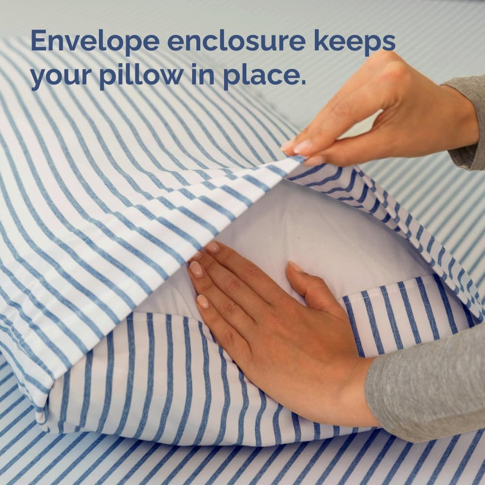 Skiennix Standard Pillow Cases Set of 4 - Soft Hotel Quality Covers | Cozy & Comfy Bedding - Blue Stripes