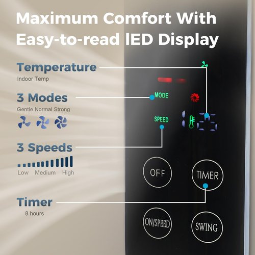 Aottop 16" Pedestal Fan - Touch Screen & LED Thermometer | Remote Control, 3 Speeds, 90° Oscillation, Quiet for Bedroom & Office