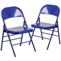 Flash Furniture 2 Pack HERCULES COLORBURST Series Cobalt Blue Triple Braced & Double Hinged Metal Folding Chair