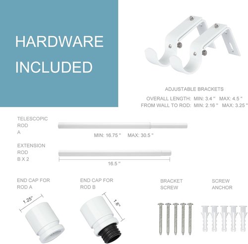 Byondeth Curtain Rods - Adjustable 16 to 60 Inch Window Rods with 1 Inch Diameter - White Finish