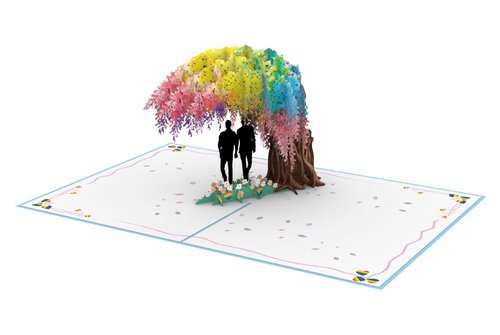 iGifts And Cards Him & Him Forever Together Under the Love Tree 3D Pop Up Card – 6"x8" Romantic Gay Greeting for Anniversaries, Valentine’s Day, Father's Day Pride Celebrations, Includes Envelope