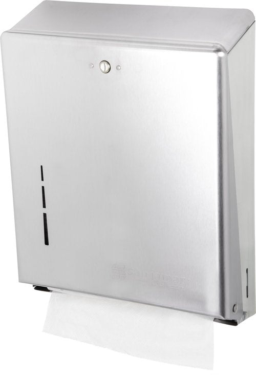 San Jamar Paper Towel Dispenser Holds Multifold/C-Fold Towels with Standard Key Lock for Bathroom, Kitchens, and Restaurants, Metal, 14.75 x 11.375 x 4 Inches, Silver